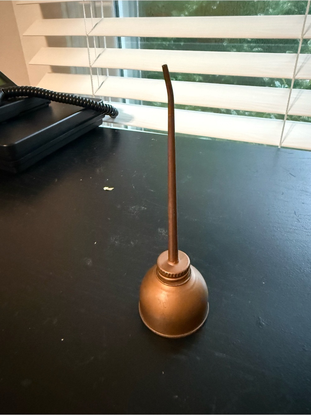 Vintage Thumb Pump Oil Can Copper Tone Machinist Oiler Industrial Tool